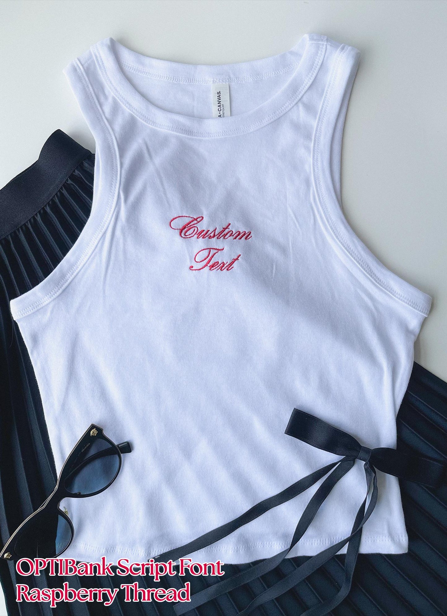 Custom Embroidered Racerback Tank Top Custom Summer Top Personalized Bridal Party Shirt Bachelorette Outfit Idea Hers Gift Bach Party Gifts