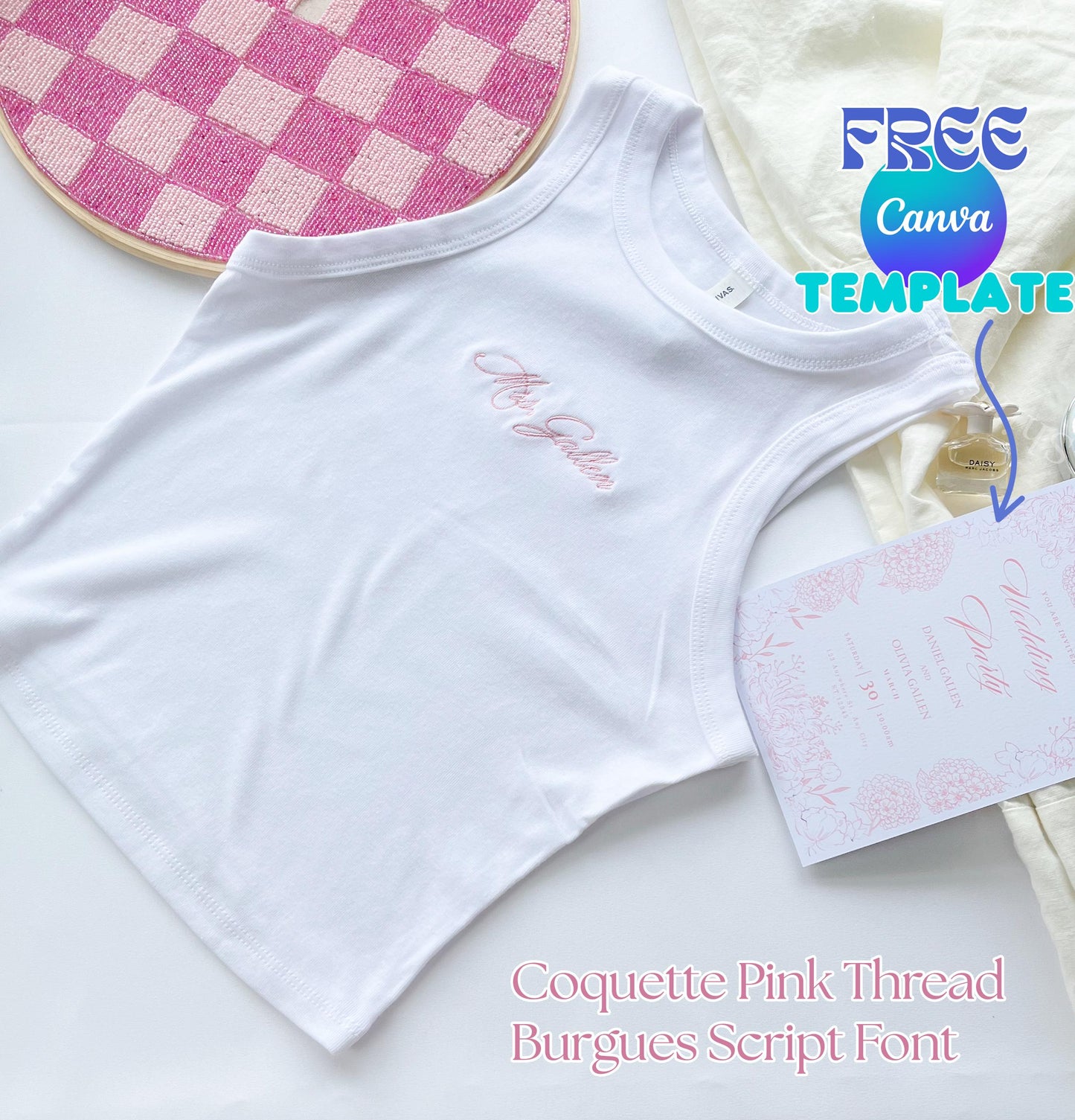Custom Embroidered Racerback Tank Top Custom Summer Top Personalized Bridal Party Shirt Bachelorette Outfit Idea Hers Gift Bach Party Gifts