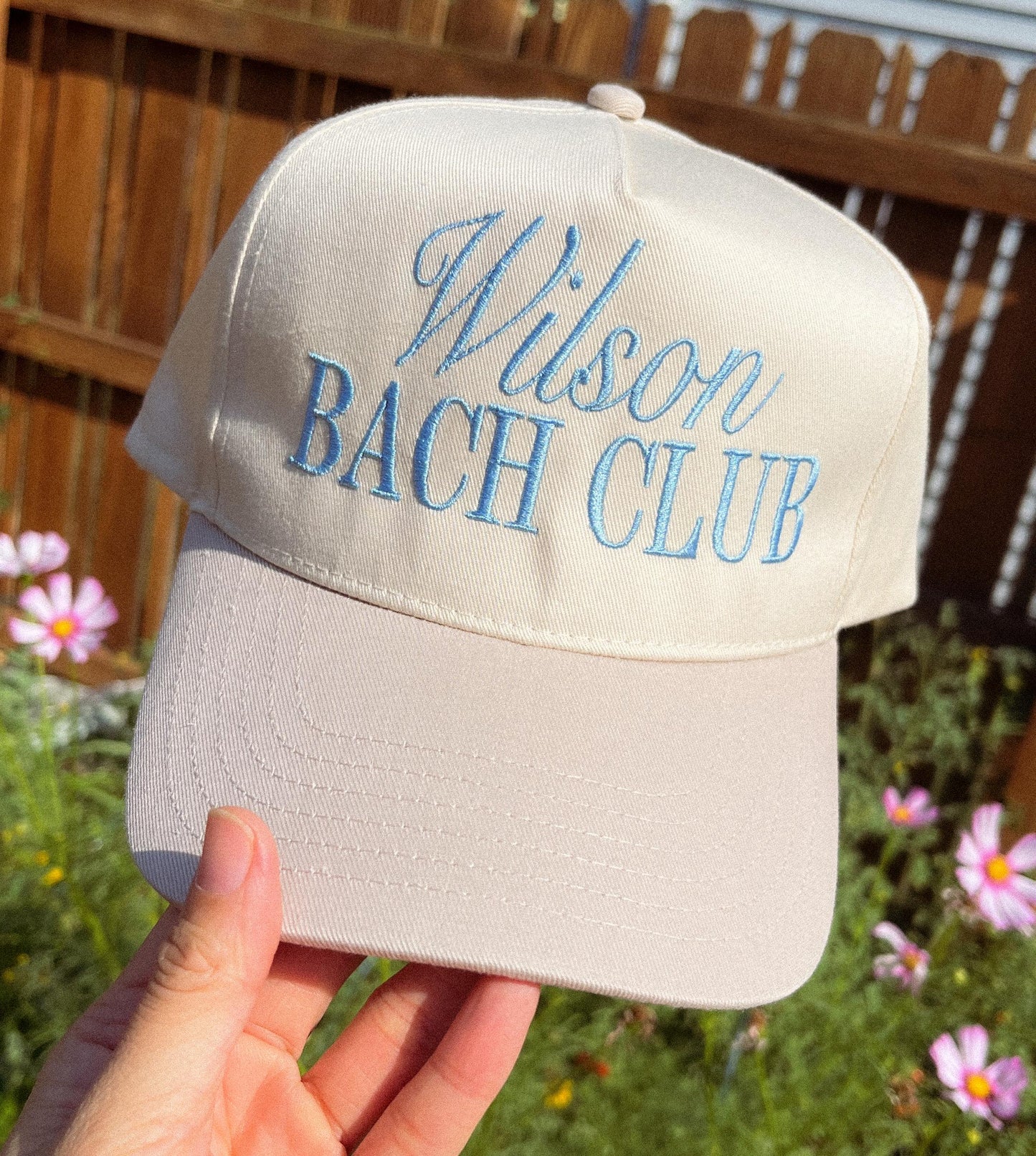 Custom Embroidered Bachelorette Trucker Hat: Khaki Cotton Twill Snapback