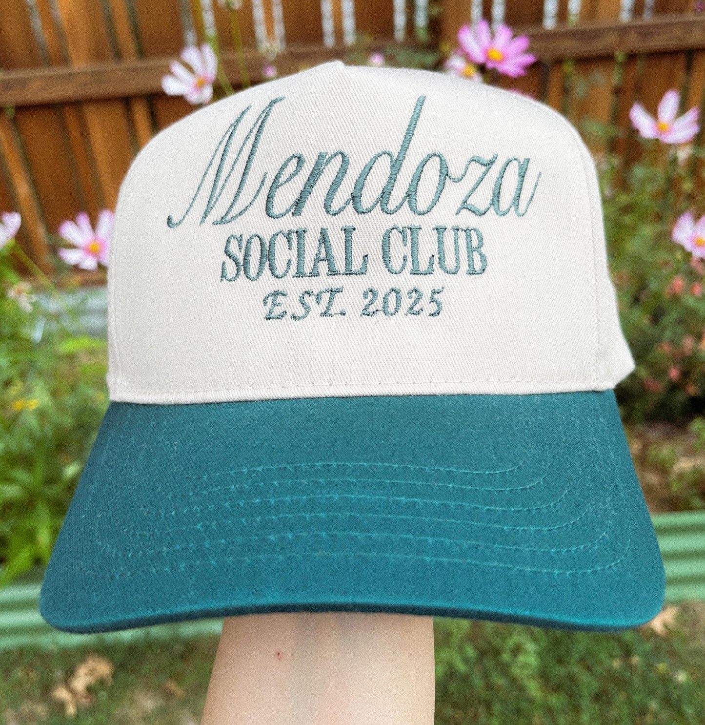Custom Embroidered Bachelorette Trucker Hat: Forest Green Cotton Twill