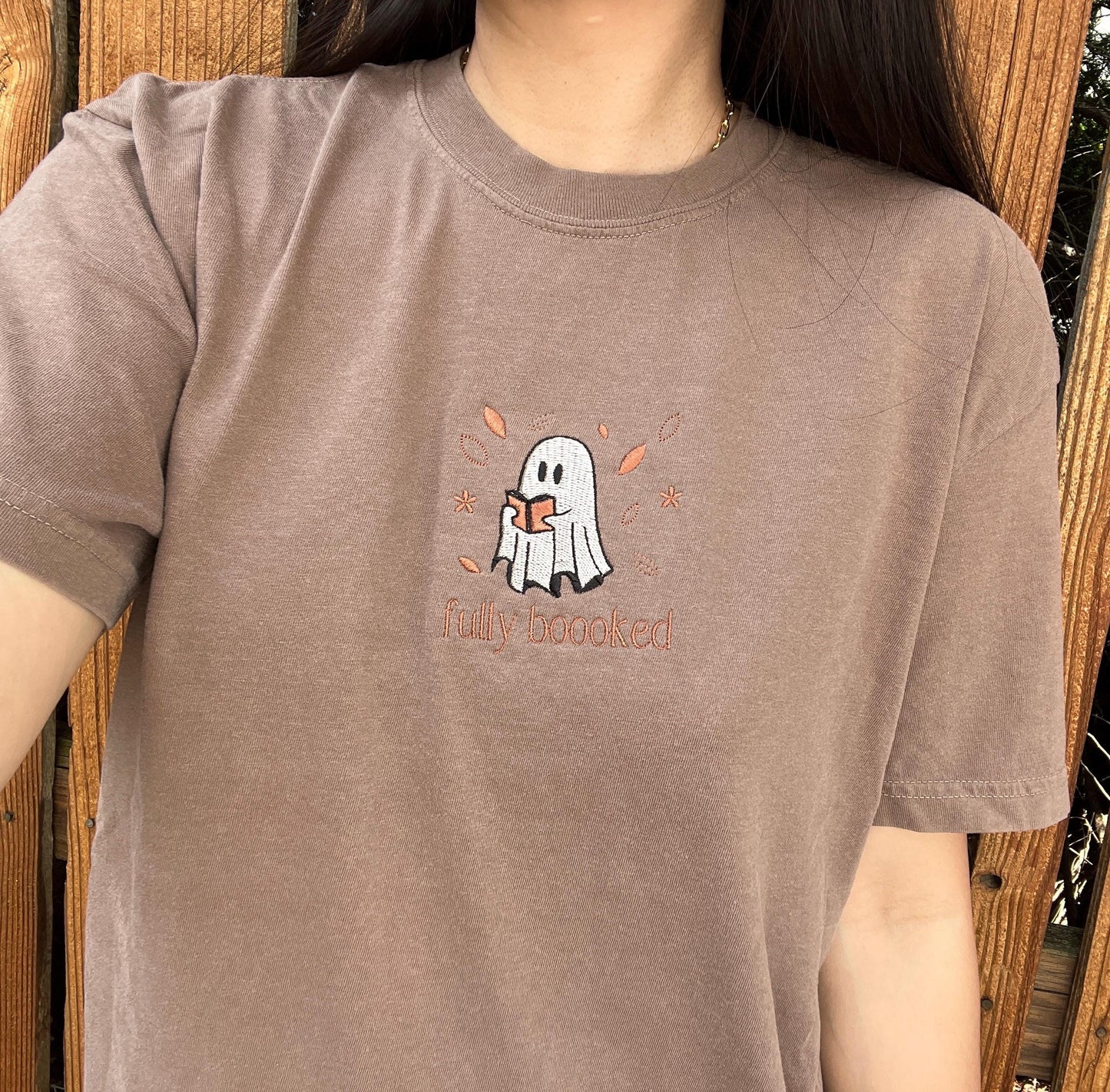 Embroidered Ghost Sweatshirt: "Fully Booked" Fall Reader Crewneck