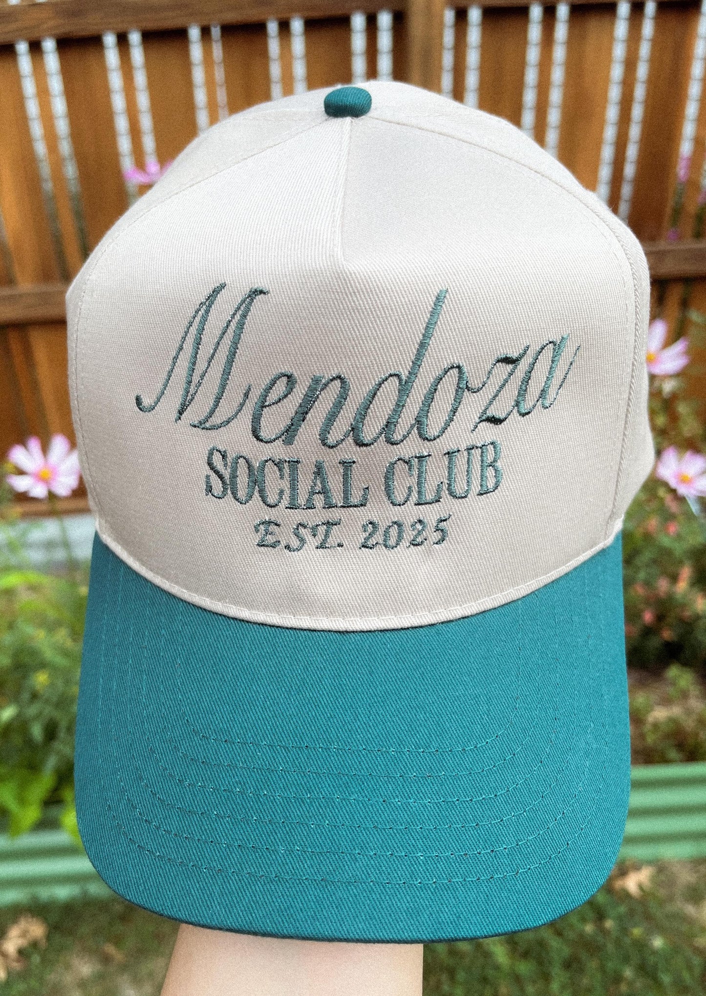 Custom Embroidered Bachelorette Trucker Hat: Forest Green Cotton Twill