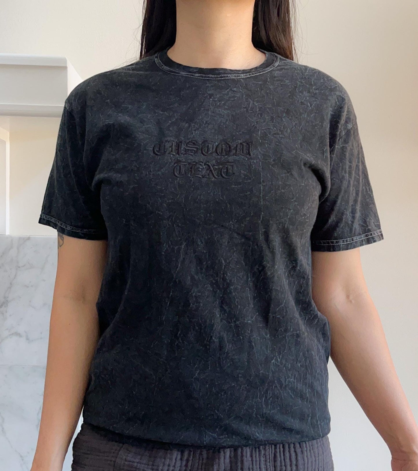Gothic T-Shirt Embroidered Mineral Wash Tshirt Embroidered Tee Vintage Top Embroidered Tshirt Gift for Him Personalized Old English Font Tee