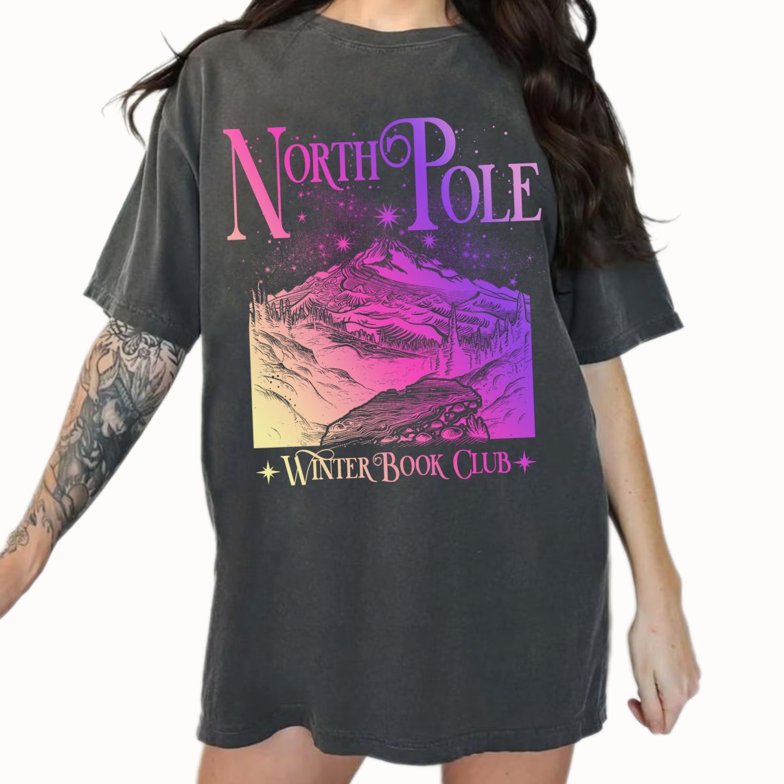 North Pole Winter Book Club T-shirt Black Gray Pepper