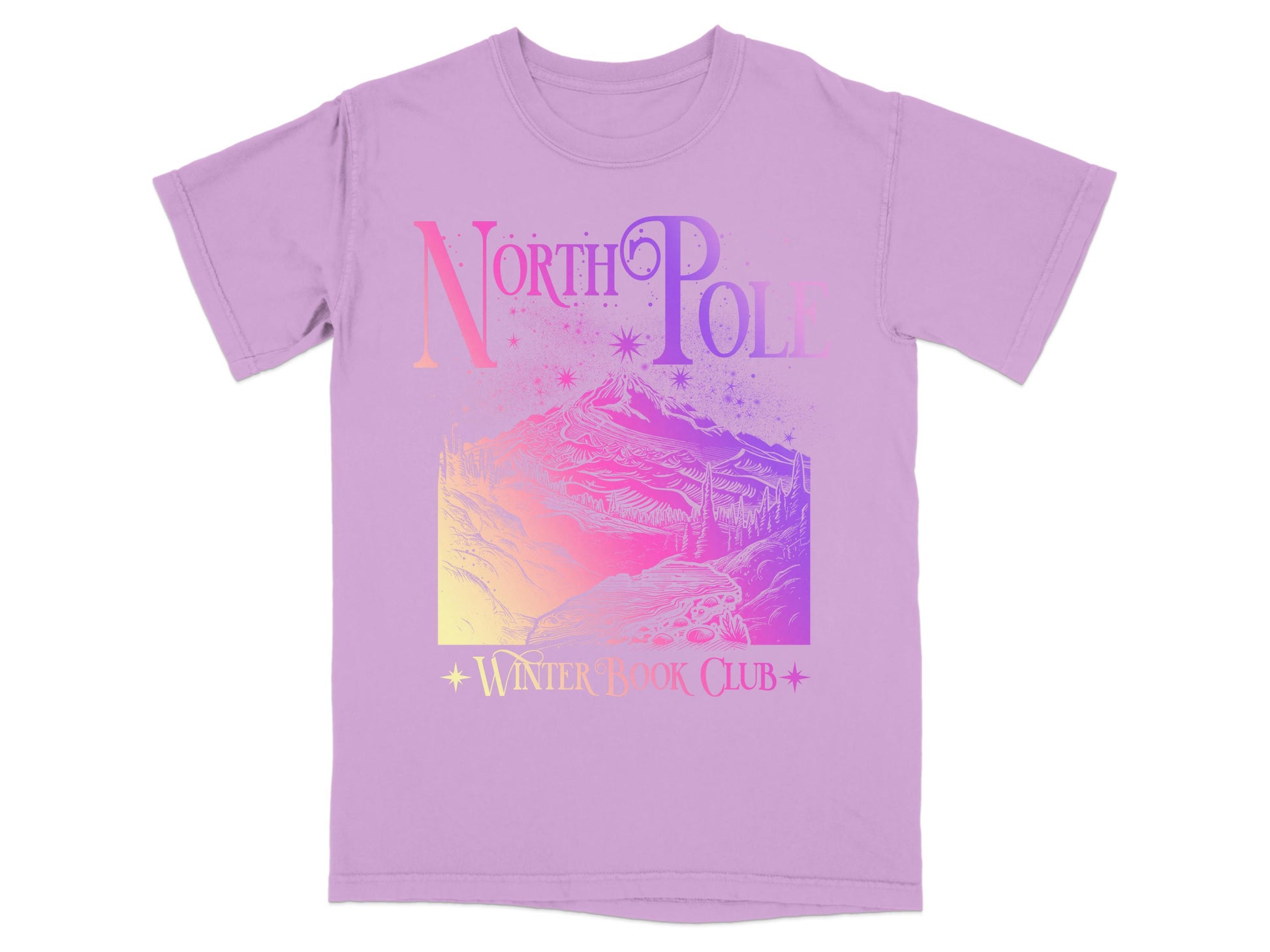 North Pole Winter Book Club T-shirt Orchid
