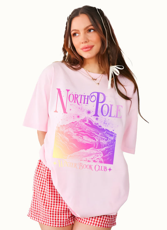 North Pole Winter Book Club T-shirt Pink