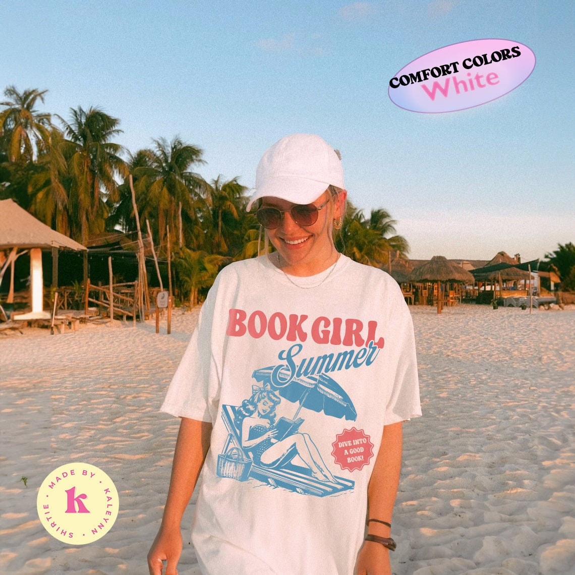 Vintage Book Girl Summer T-Shirt, Retro Beach Reading Shirt Dive Into A Good Book, Book Lover Gift Trendy Summer Top Reader Oversized Beach