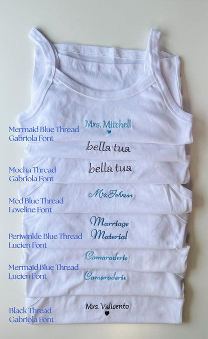 Custom Embroidered Cherry Tank Spaghetti Strap Tank Top Personalized Women Cropped Ribbed Tank Top Custom Bride Bridal Party Custom Y2K Top