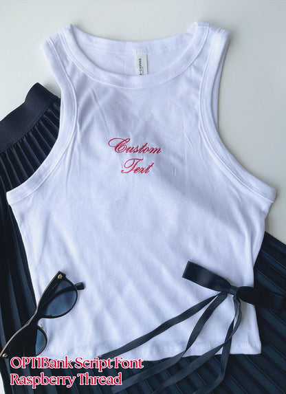 Custom Embroidered Racerback Tank Top Custom Summer Top Personalized Bridal Party Shirt Bachelorette Outfit Idea Hers Gift Bach Party Gifts