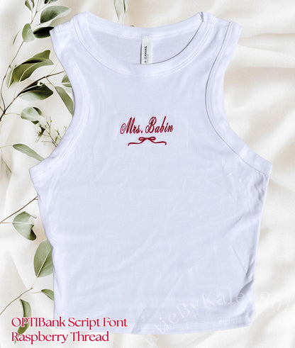 Custom Embroidered Racerback Tank Top Custom Summer Top Personalized Bridal Party Shirt Bachelorette Outfit Idea Hers Gift Bach Party Gifts