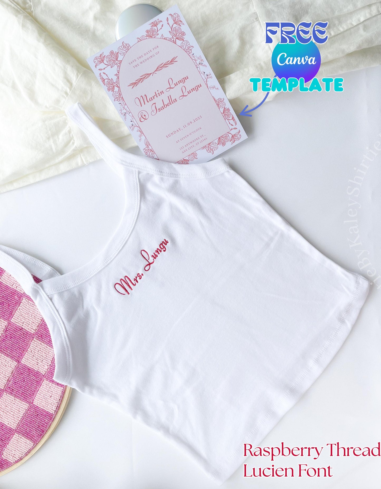 Mrs Top Embroidered Spaghetti Strap Tank Top Mrs. Tank Bride T-Shirt Bridal Shower Gift, Engagement Gift Bridal Tank Top Mrs. Crop Tee Gifts