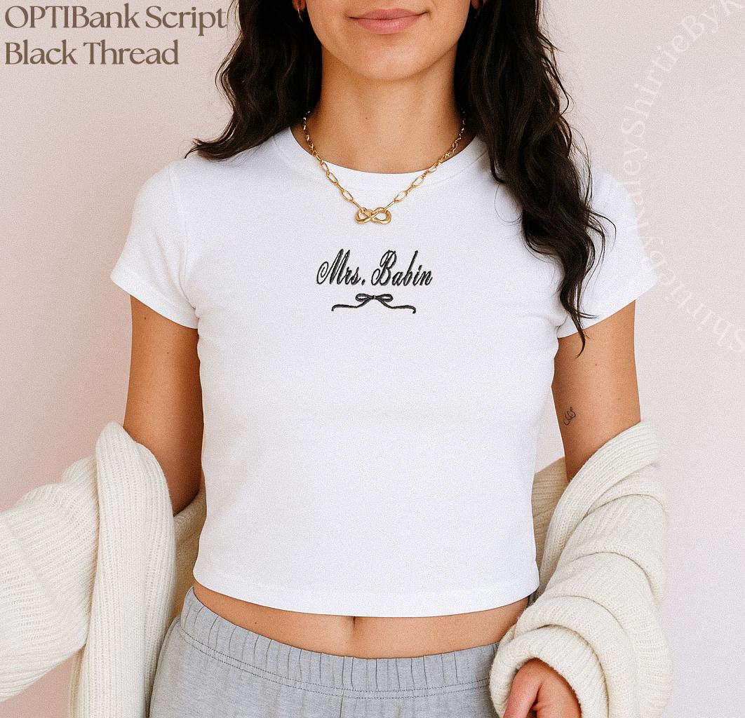 Custom Embroider Baby Tee Trendy y2k Shirt Bridal Women's Crop Tee Custom Embroidered Bridesmaid Baby Tee Gift for Bachelorette Party