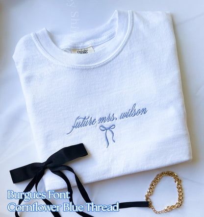Embroidered Future Mrs. Shirt Comfort Colors Coquette Bachelorette Party Custom Future Mrs. Shirt Engagement Gift Custom Fiancee Gift