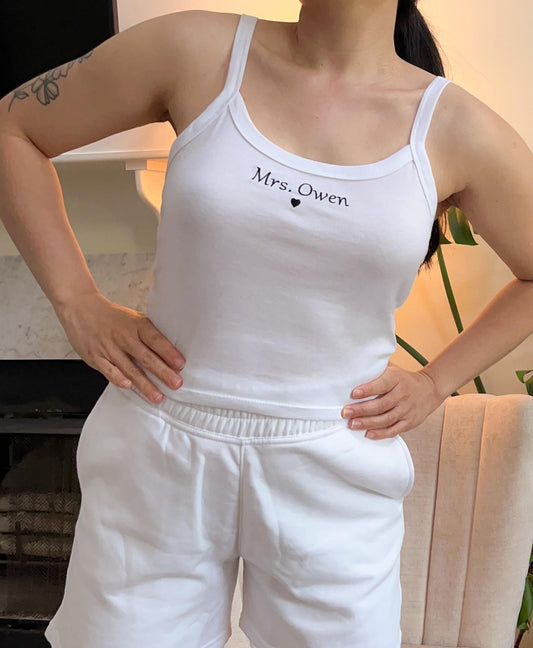 Mrs Top Embroidered Spaghetti Strap Tank Top Mrs. Tank Bride T-Shirt Bridal Shower Gift, Engagement Gift Bridal Tank Top Mrs. Crop Tee Gifts