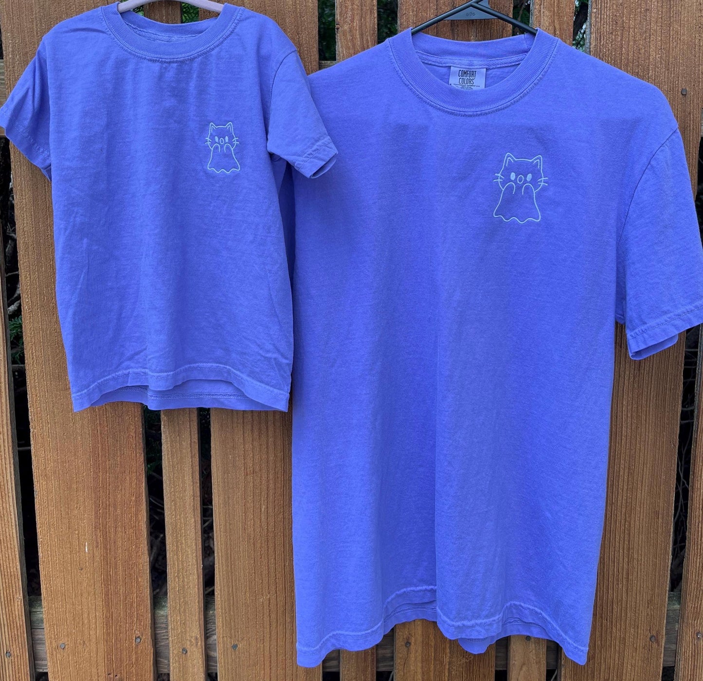 Glow-in-the-Dark Embroidered Ghost Cat Tee - Custom Halloween Shirt