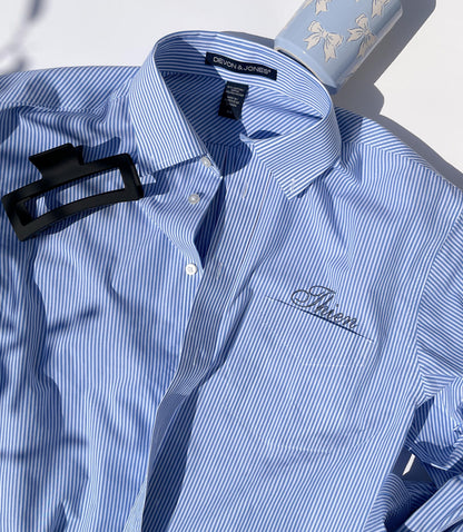 Oxford Pinstripe Button Up Shirt Stripe Button Down 90s Preppy Button Down Oxford Shirt Minimalist Embroidery Pocket Oxford Shirt Embroidery