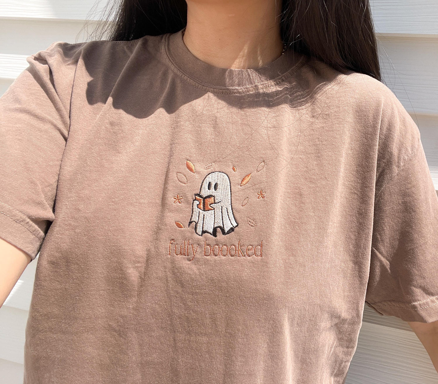 Embroidered Ghost Sweatshirt: "Fully Booked" Fall Reader Crewneck