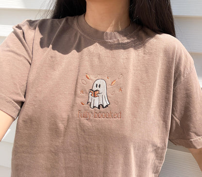 Embroidered Ghost Sweatshirt: "Fully Booked" Fall Reader Crewneck
