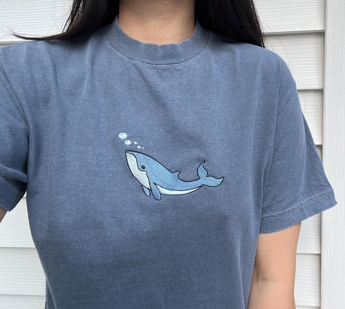 Whale Embroidered Garment Dyed Tee Animal Shirt Embroidered All is Whale Shirt Ocean Lover Shirt Cute Tee Sea Lover Embroidered Shirt