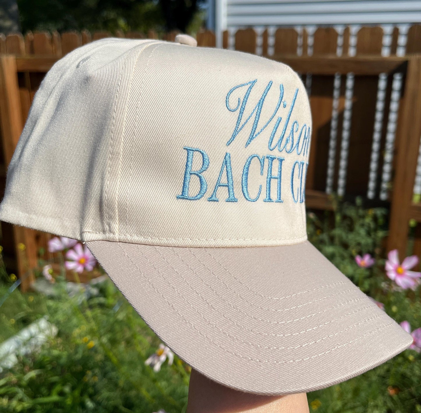 Custom Embroidered Bachelorette Trucker Hat: Khaki Cotton Twill Snapback