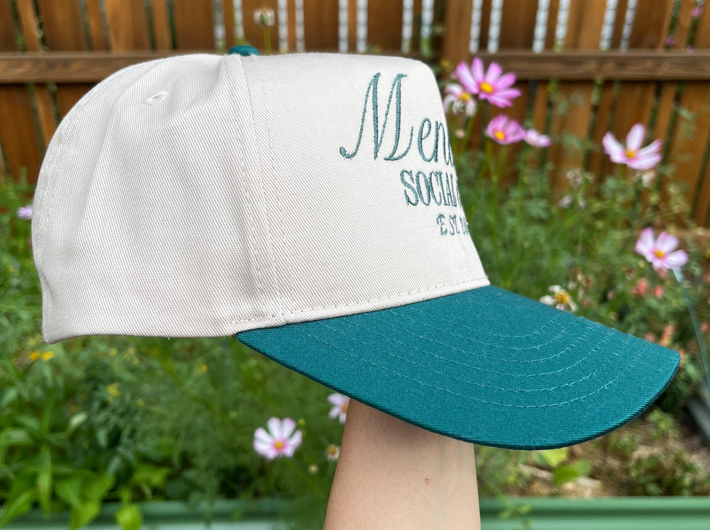 Custom Embroidered Bachelorette Trucker Hat: Forest Green Cotton Twill