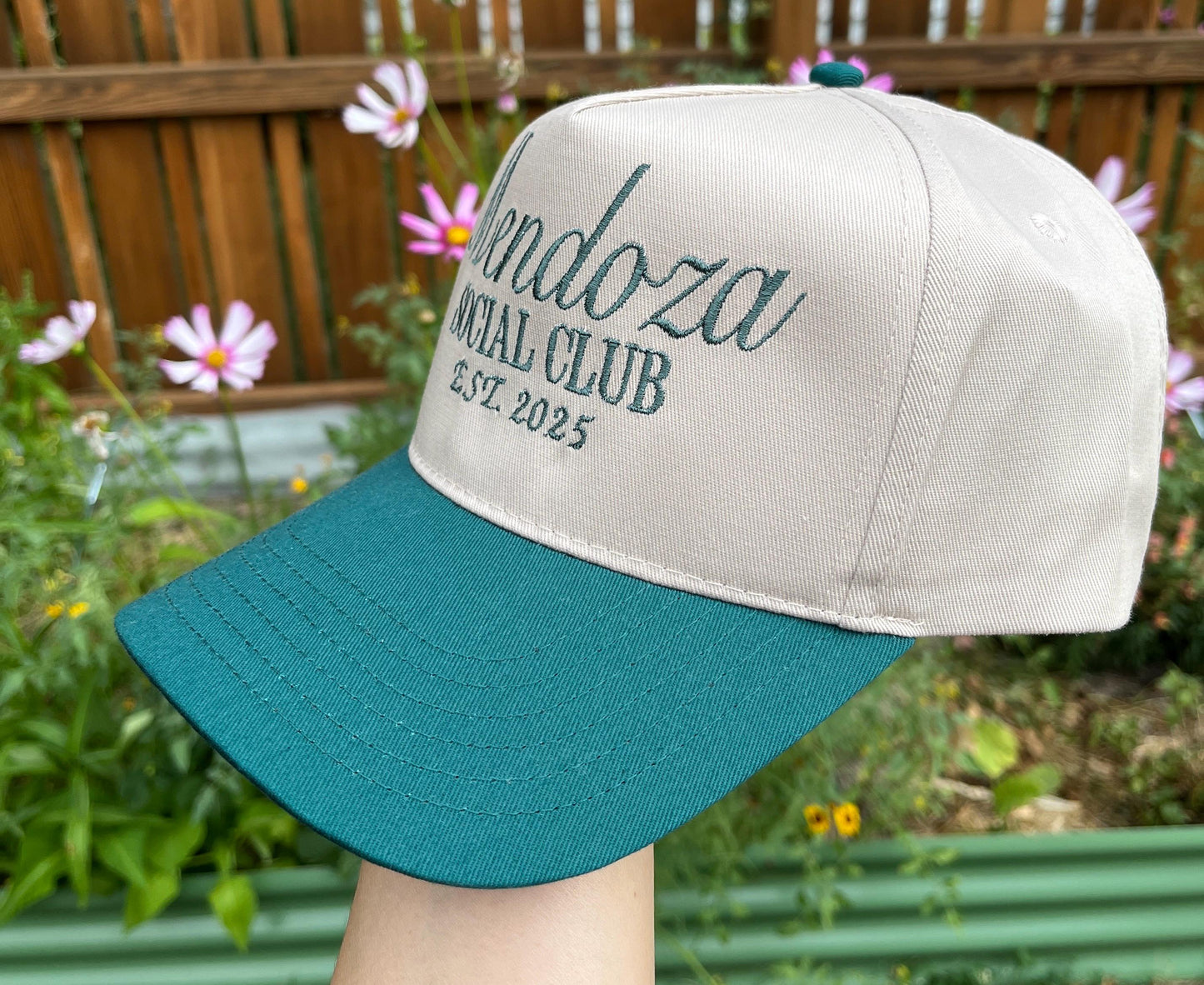 Custom Embroidered Bachelorette Trucker Hat: Forest Green Cotton Twill