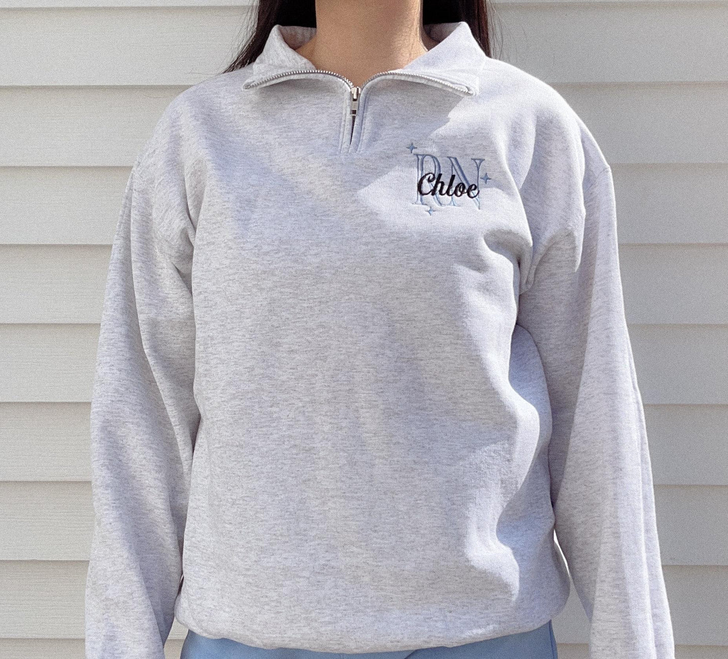 Custom RN Sweatshirt Embroidered Nurse Quarter Zip Personalized RN Half Zip Pullover Nursing Student Registered Nurse Gift Custom Nurse Name