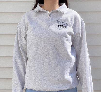 Custom RN Sweatshirt Embroidered Nurse Quarter Zip Personalized RN Half Zip Pullover Nursing Student Registered Nurse Gift Custom Nurse Name