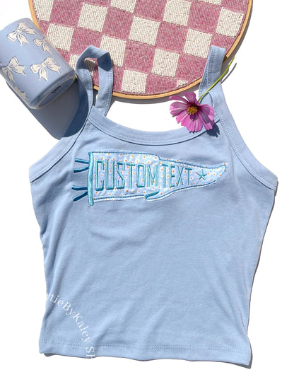 College Pennant Patchwork Tank Top Custom Gift for Senior Football Games College Merch Embroidered Baby Tee Custom Tank Top Y2K Original Des