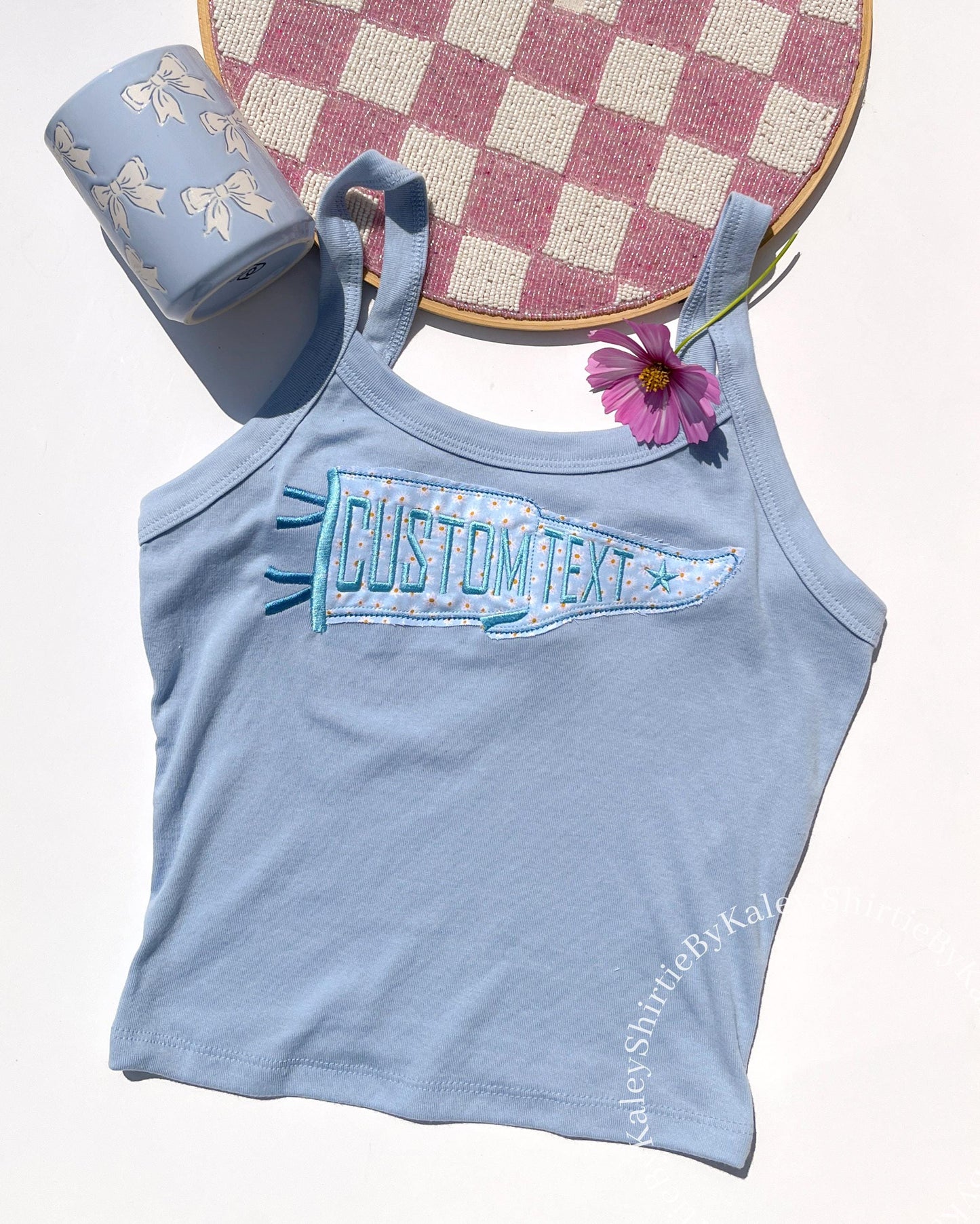 College Pennant Patchwork Tank Top Custom Gift for Senior Football Games College Merch Embroidered Baby Tee Custom Tank Top Y2K Original Des