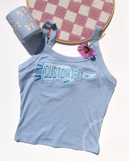 College Pennant Patchwork Tank Top Custom Gift for Senior Football Games College Merch Embroidered Baby Tee Custom Tank Top Y2K Original Des