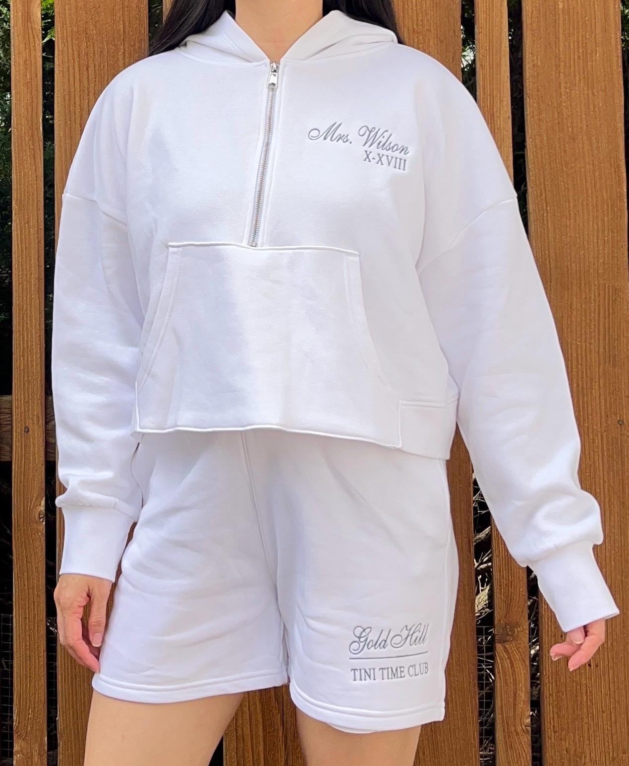 Custom Embroidered Bridal Hoodie Shorts Set Personalized Bridesmaid Pajama Set Custom Cozy Lounge Wear Custom Wedding Week Gift Bridal Top