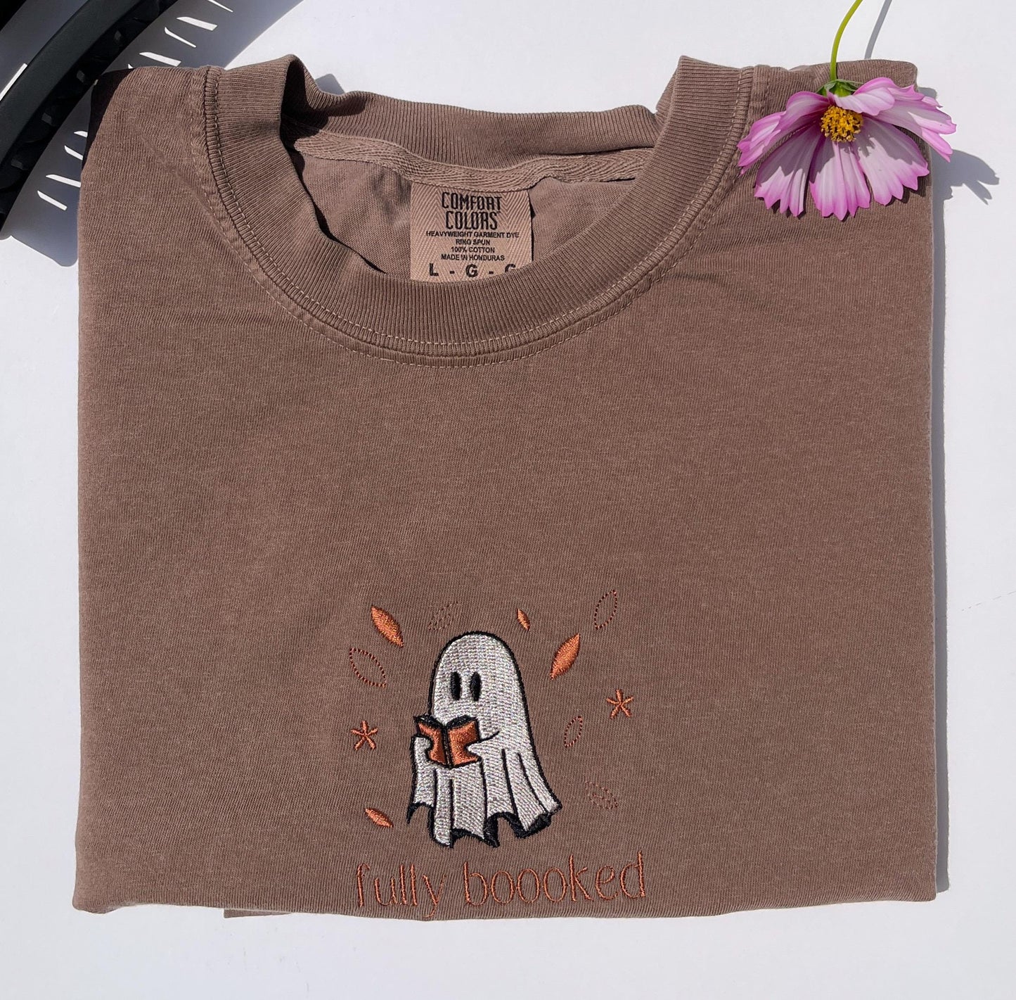 Embroidered Ghost Sweatshirt: "Fully Booked" Fall Reader Crewneck