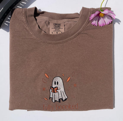 Embroidered Ghost Sweatshirt: "Fully Booked" Fall Reader Crewneck