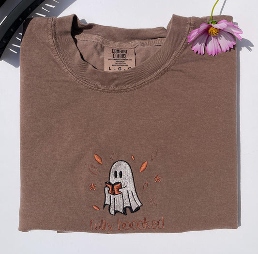 Embroidered Ghost Sweatshirt: "Fully Booked" Fall Reader Crewneck