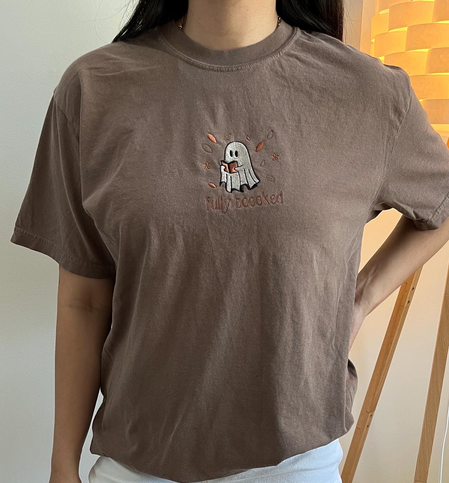 Embroidered Ghost Sweatshirt: "Fully Booked" Fall Reader Crewneck