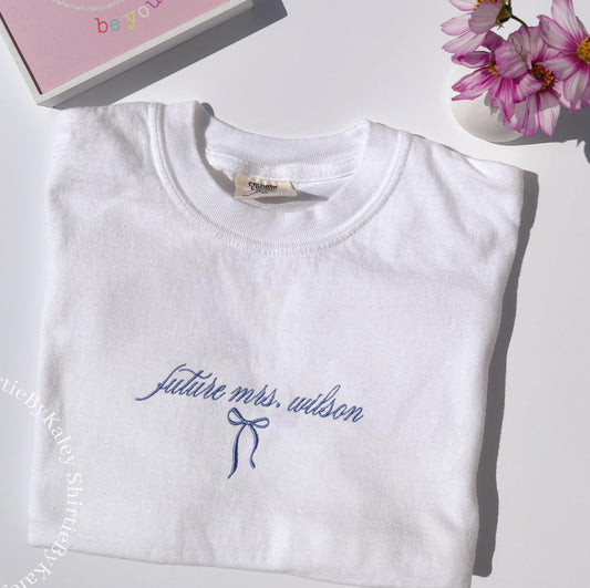 Embroidered Future Mrs. Shirt Comfort Colors Coquette Bachelorette Party Custom Future Mrs. Shirt Engagement Gift Custom Fiancee Gift