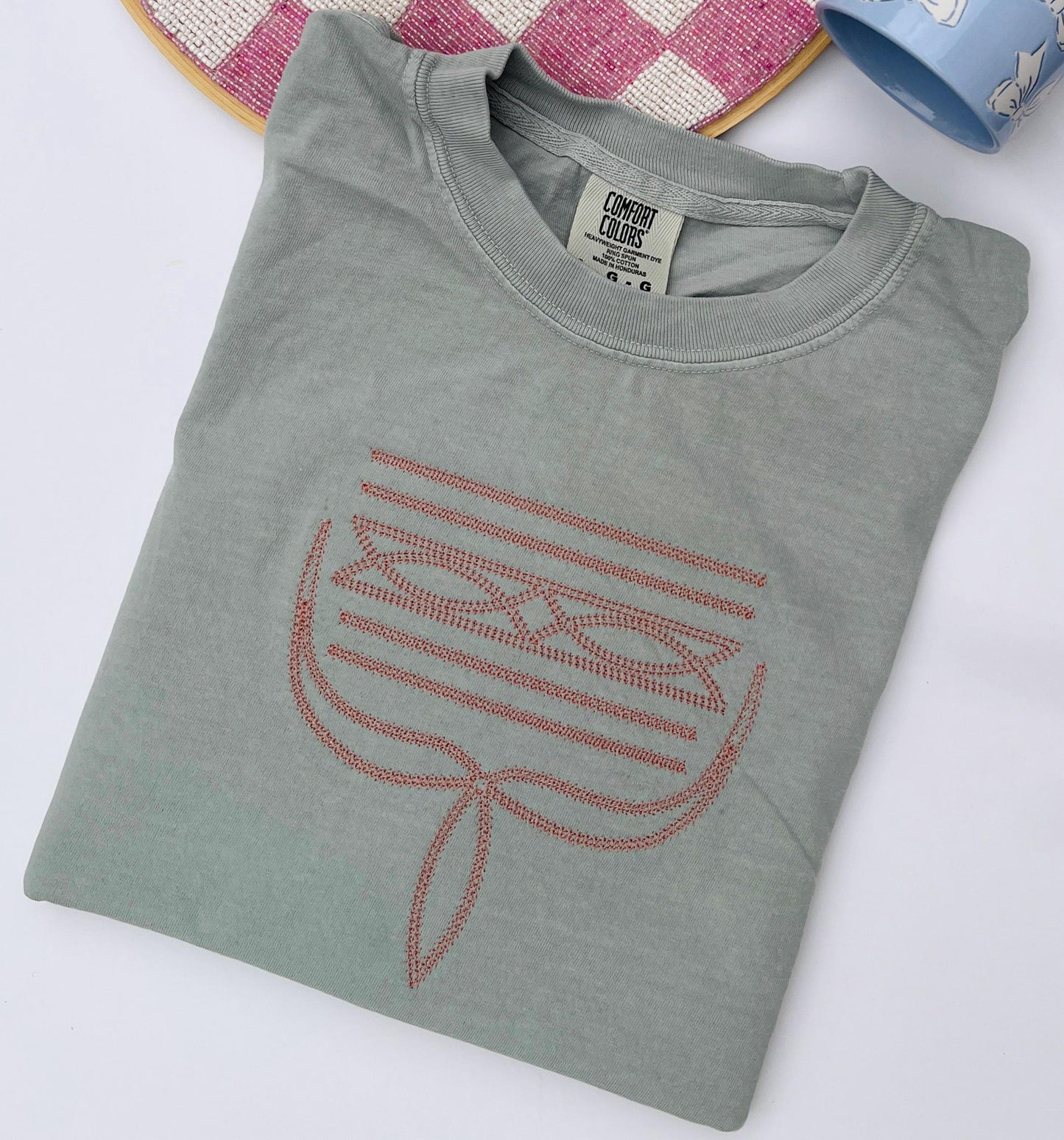 Embroidered Boot Stitch Comfort Colors T-Shirt: Trendy Western Tee