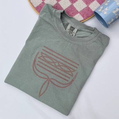 Embroidered Boot Stitch Comfort Colors T-Shirt: Trendy Western Tee