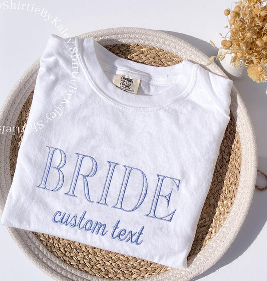 Custom Embroidered Varsity Bride T-shirt Gift for New Bride Gift 4 Bridesmaids Personalized Bridal Party Tee Oversized Vintage Wedding Gift
