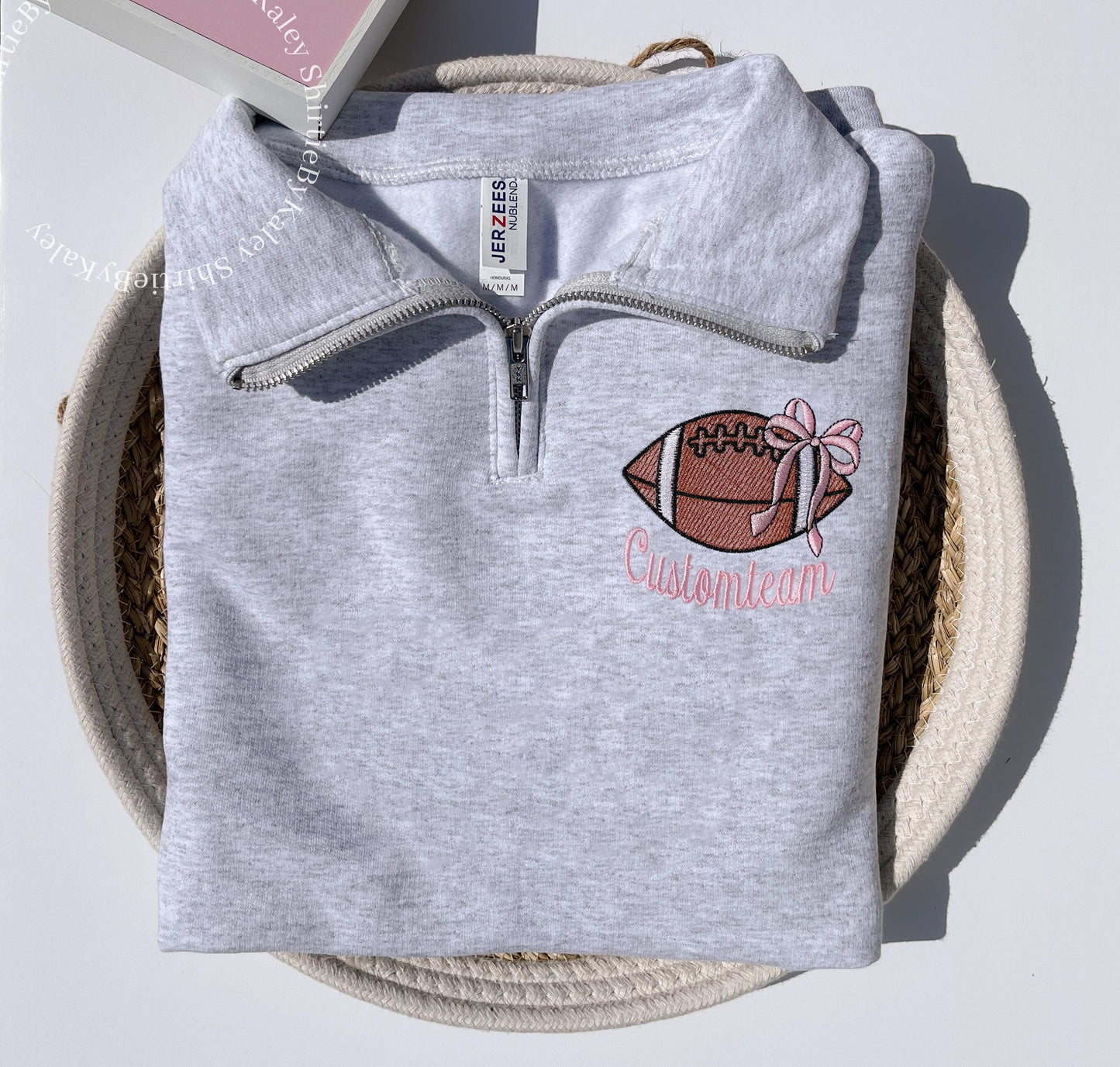 Personalized Embroidered Sports Team Quarter Zip Sweatshirt Custom Team Spirt Sweater Custom School Sweater College Team Sports Mascot Bow