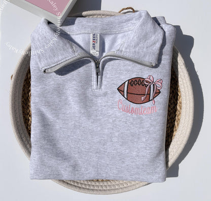 Personalized Embroidered Sports Team Quarter Zip Sweatshirt Custom Team Spirt Sweater Custom School Sweater College Team Sports Mascot Bow