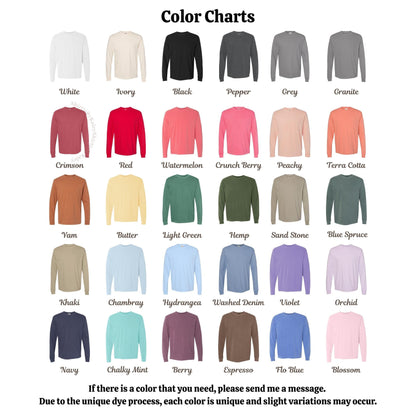 Fluffy Embroidered Highland Cow Personalized Comfort Colors Long Sleeve T Shirt Left Chest Embroidery Garment Dyed Long Sleeve Top Mom Gift