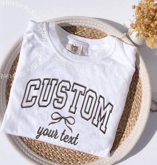 Custom Varsity Embroidered Comfort Colors® T-shirt Personalized Embroidered T-shirt Trendy College Style Custom Trendy Tee Custom University