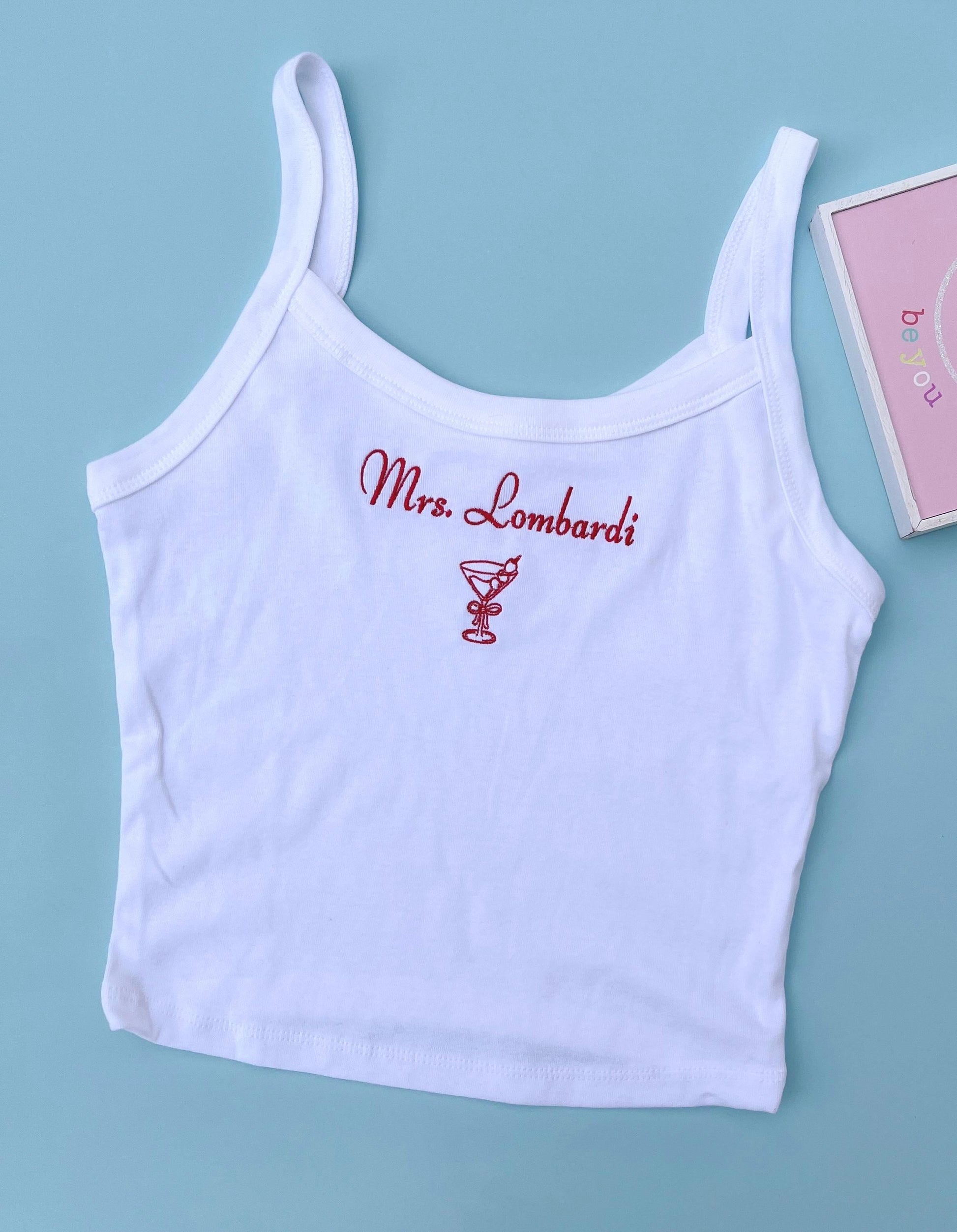 Custom Embroidered Cherry Tank Spaghetti Strap Tank Top Personalized Women Cropped Ribbed Tank Top Custom Bride Bridal Party Custom Y2K Top