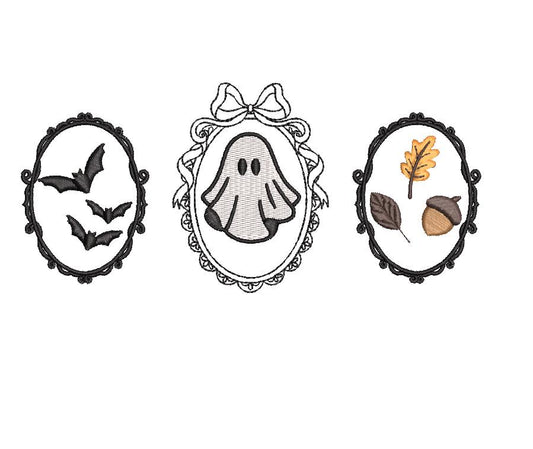 Spooky Trio Frame Halloween Embroidery Design Halloween Frame Trio Embroidery Design Spooky Ghost Bats and Fall Leaves Frame Embroidery