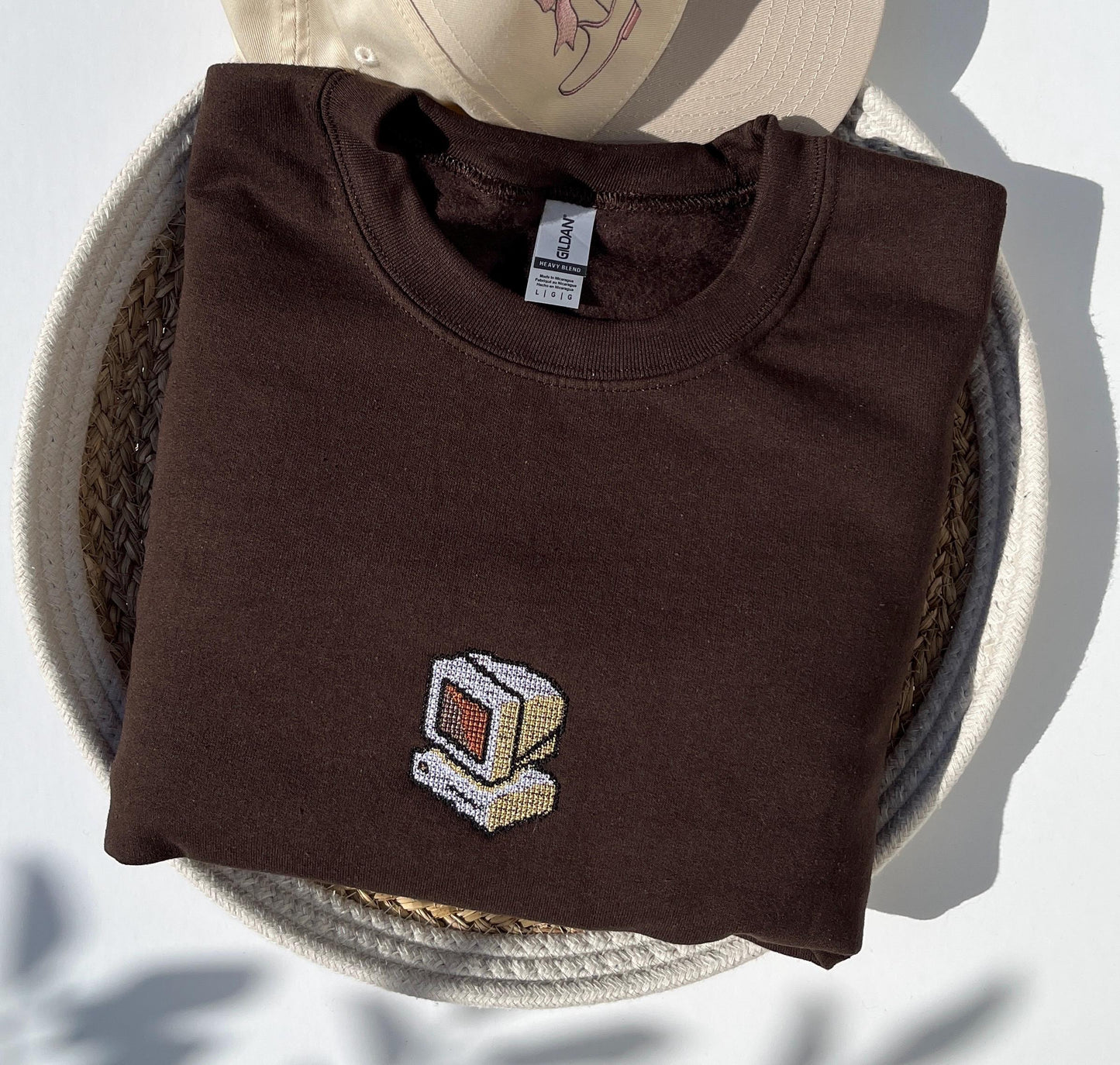 Retro Computer Embroidered Sweatshirt Pixelated Style Gamer Crewneck Vintage Tech Embroidery Geek Gift Nerd Gift Old Computer Fan Gift