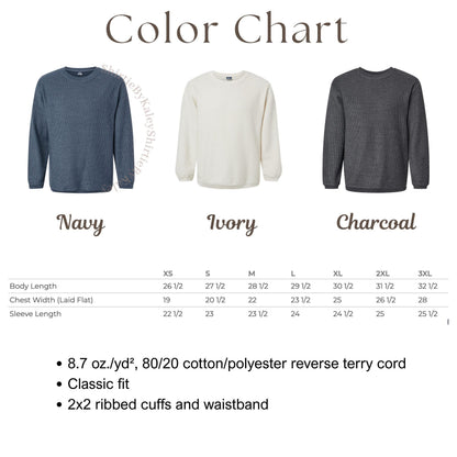Custom Embroidered Corded Sweatshirt Varsity Crewneck Custom Embroidered Waffle Knit Sweatshirt Oversized Unisex Sweater Ivory Knit Sweater