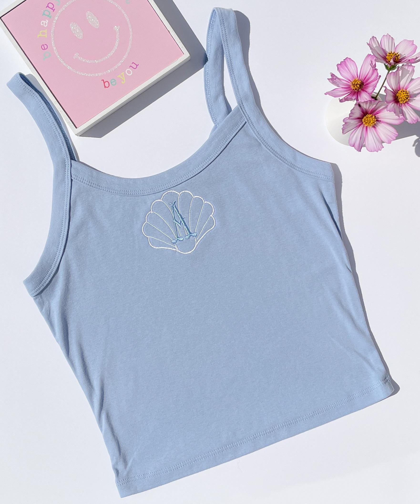 Seashell Bra Crop Top Personalized Crop Tank Top Custom Embroidered Crop Top Tank Bachelorette Tank Top Girls Trip Beachy Tank Coastal Tank