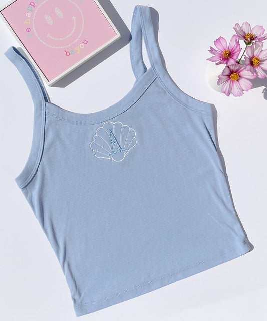 Seashell Bra Crop Top Personalized Crop Tank Top Custom Embroidered Crop Top Tank Bachelorette Tank Top Girls Trip Beachy Tank Coastal Tank